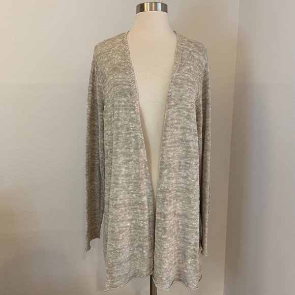 Eileen Fisher Sweaters - Eileen Fisher Organic Linen & Cotton Blend Cream Open Front Knit Cardigan, Sz 1X